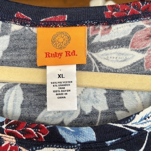 RUBY RD. Navy Blue/Burgundy/Pink/Pastel Blue Floral Peplum Top, Size XL, NWT. - Picture 3 of 8